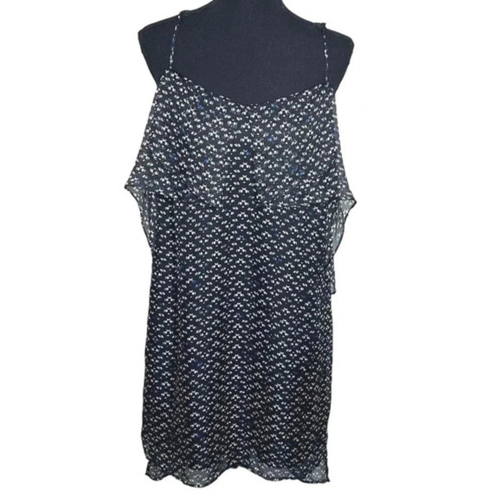 BCBGeneration Shift Dress L Black Floral Layered Ruffle Halter Mini